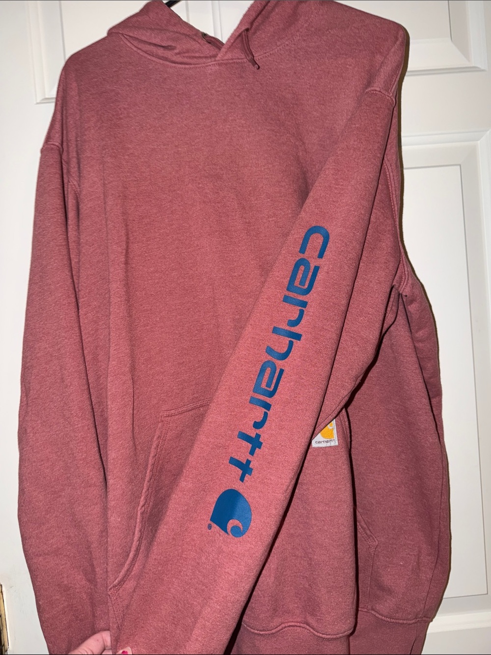 Carhartt Men's Rose Crewneck Hoodie with Blue Sleeve Logo